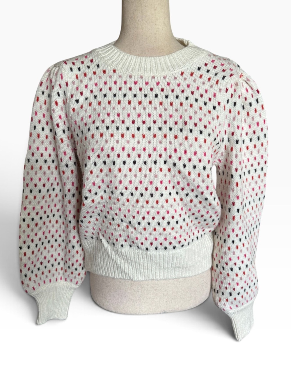 Marine Layer Cream Crewneck Sweater with Pink Polka Dot Motif - Picture 2 of 9